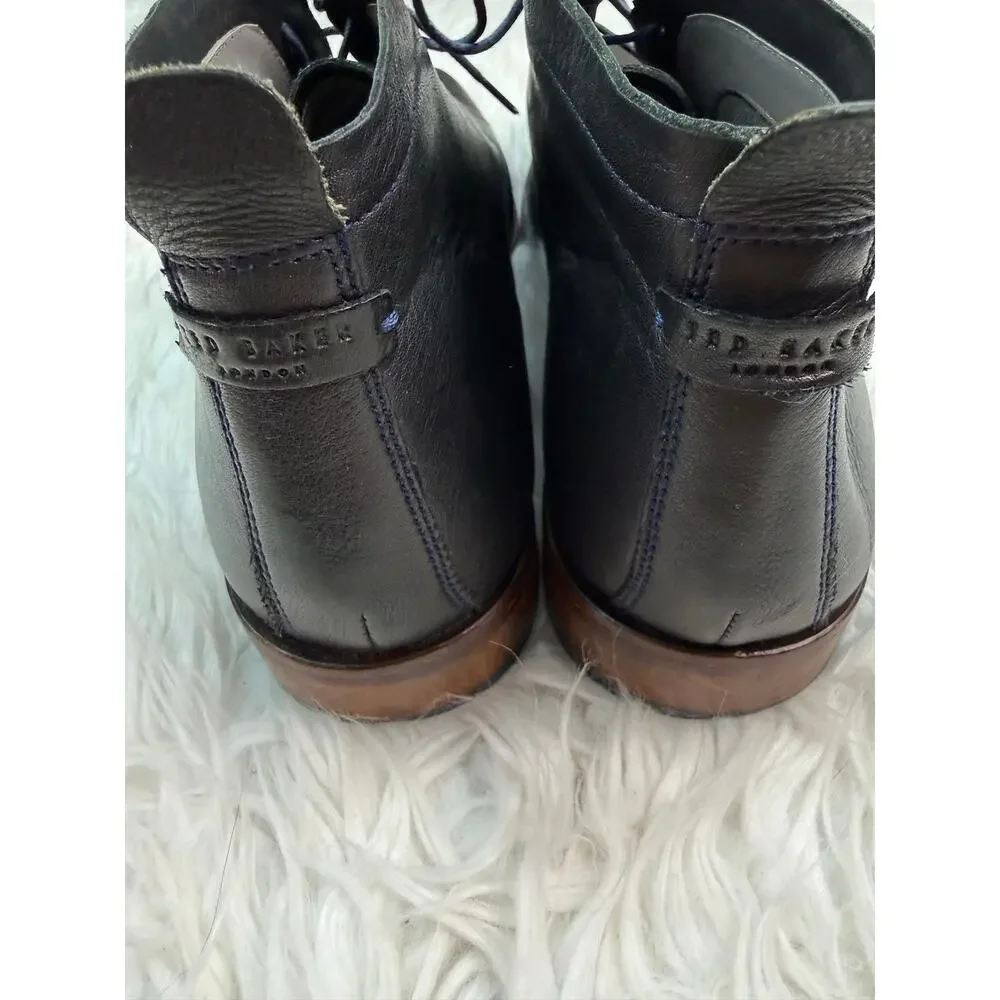 Ted Baker Men's Ashcroft Navy Blue Leather Lace Up Chukka Ankle Boots Size 13